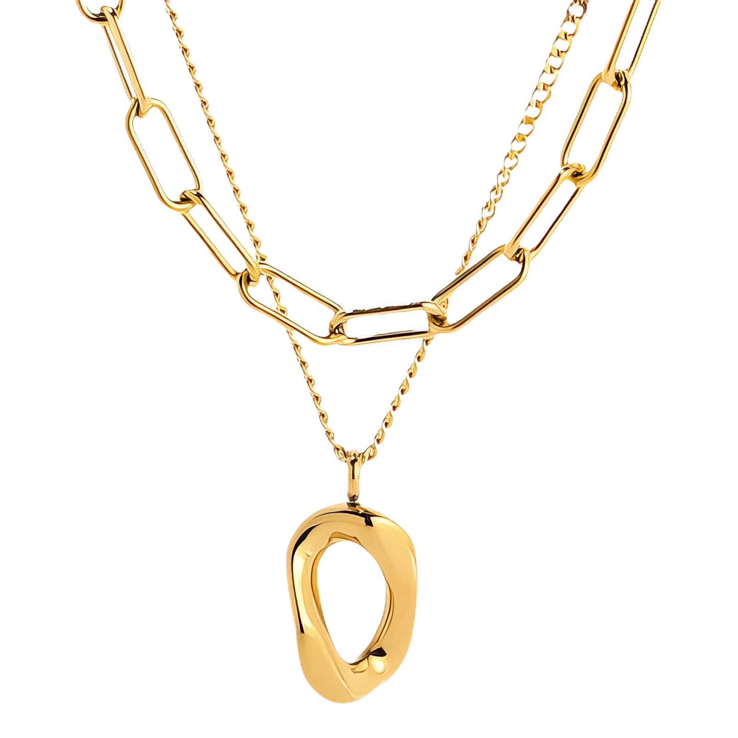 Oval Asymmetric Layered Necklace