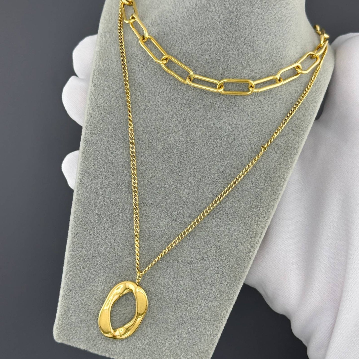 Oval Asymmetric Layered Necklace