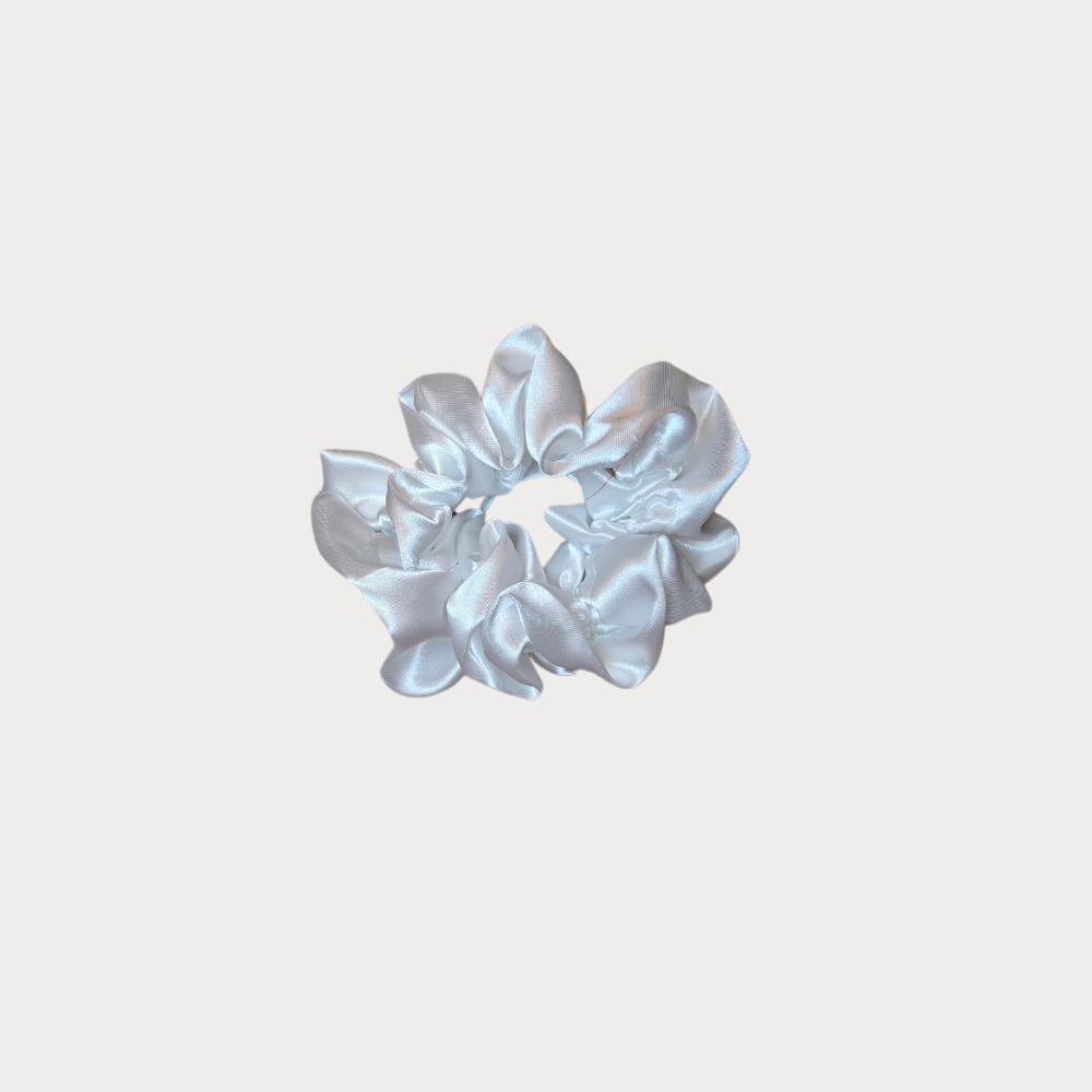 White Ruffle Satin Scrunchie